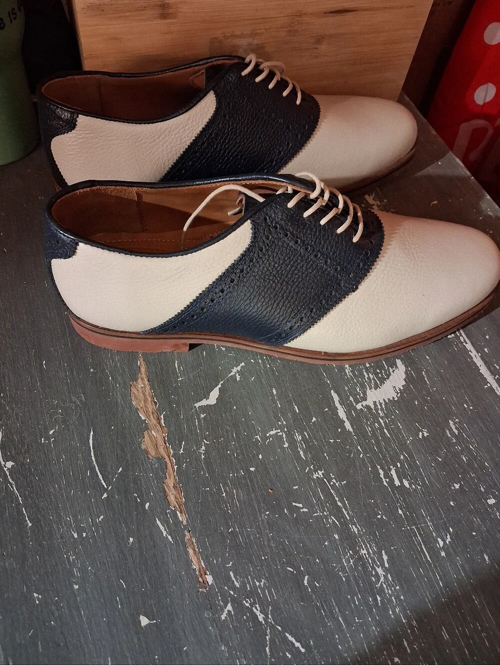 TB Phelps Men's Two-Tone Saddle Oxford Shoes - Cream and Navy 11